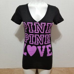 Victoria's Secret PINK top XS PINK PINK Love logo spell out graphic v-neck 2011